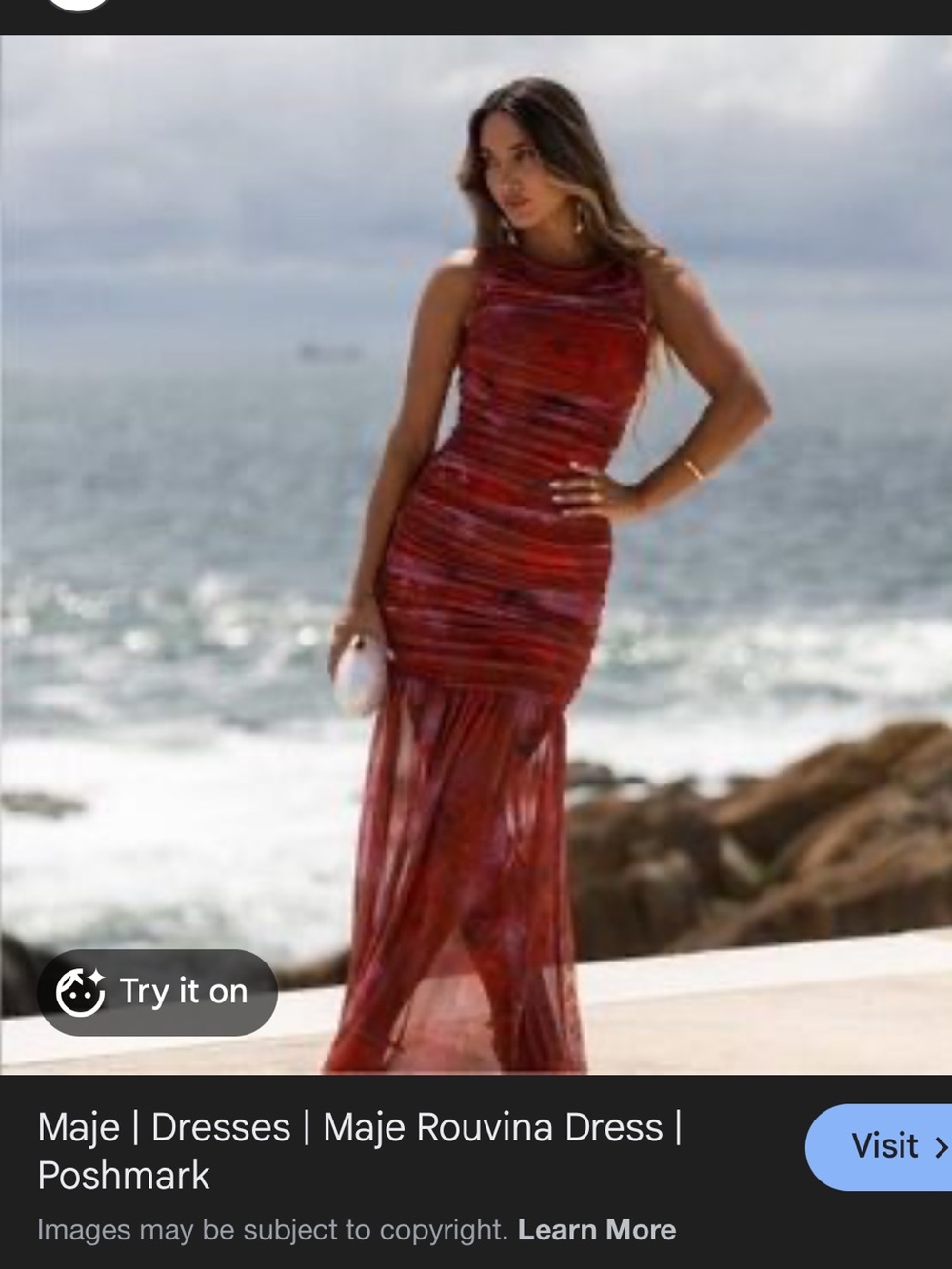 Elliatt Red Multi-Tone Ruched Sheer Maxi Dress